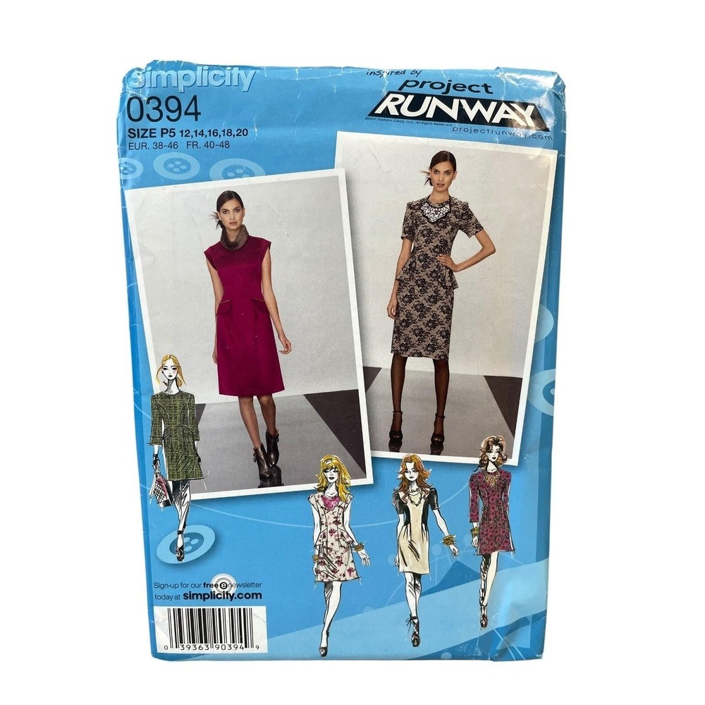 Simplicity 0394 Misses' Dress Sz 12-20 Project‎ Runway Inspired Sheath